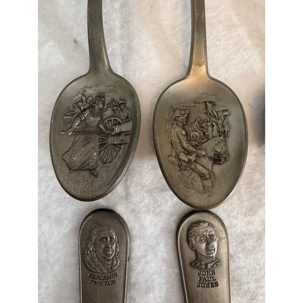 VTG Franklin Mint Pewter Spoon Set American Patriot Political Military Leader 13